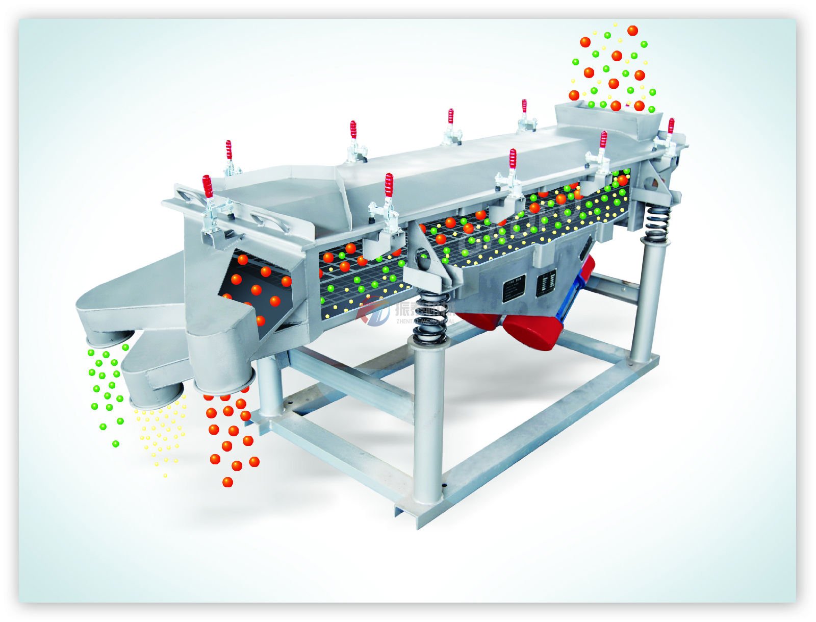 直线振动筛筛分物料示意图